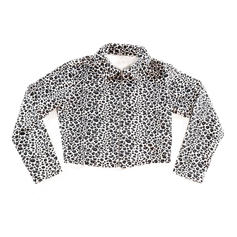 Vintage Soft Fleecy Cheetah Print Crop Zip Jacket